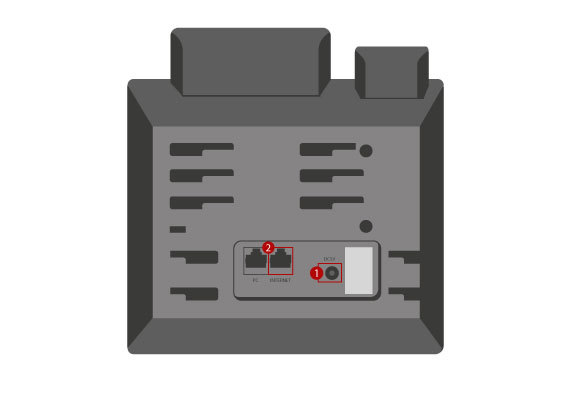 This is an image of the back of the  Yealink T33 desktop highlighting power ports.